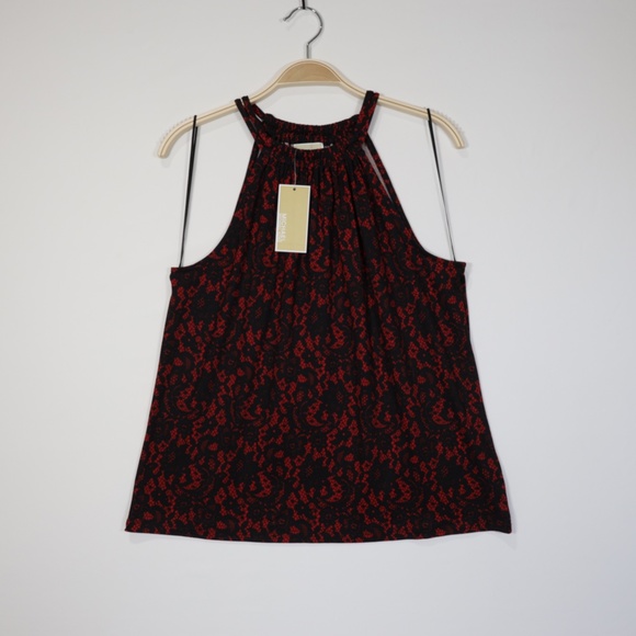 Michael Kors Women's Spaghetti‎ Straps Elastic Neck Floral Top Black/Red Size S - Picture 1 of 8